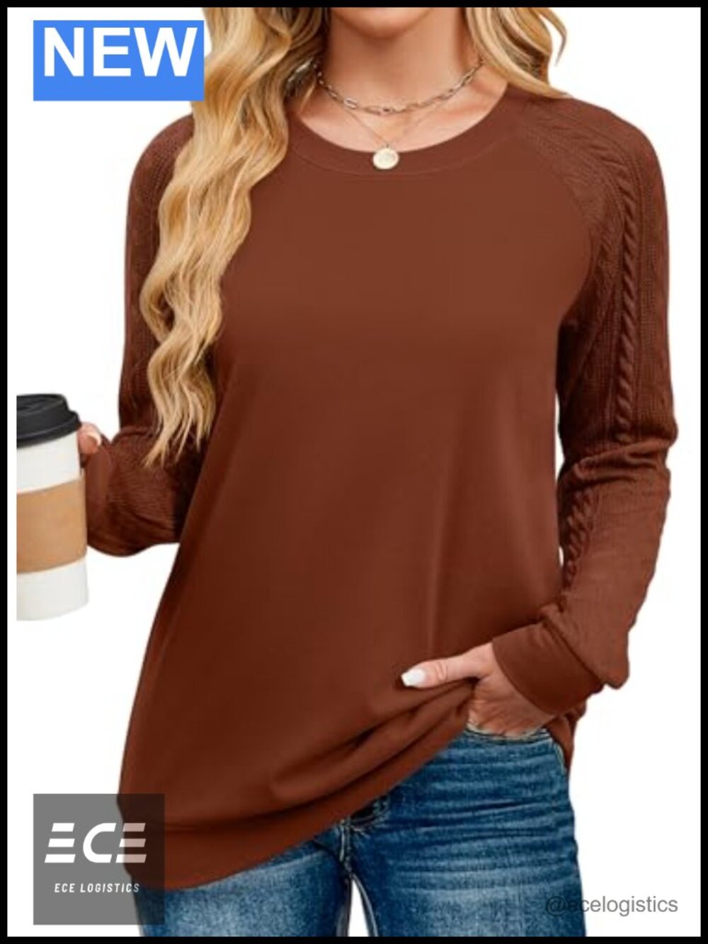 Cable Knit Crewneck Sweatshirt Long Sleeve Loose Fit Lightweight Pullover